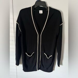 CAbi Black Sweater with Cream Accents